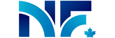 City of Niagara Falls Symbol Logo "NF" blue tones on white background with a blue maple leaf