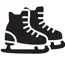 Black graphic icon of ice skates on a white background